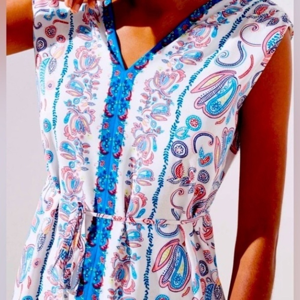 LOFT White and Colorful Bohemian Paisley Mini Dress Size Medium, Summer Go To - Picture 2 of 9